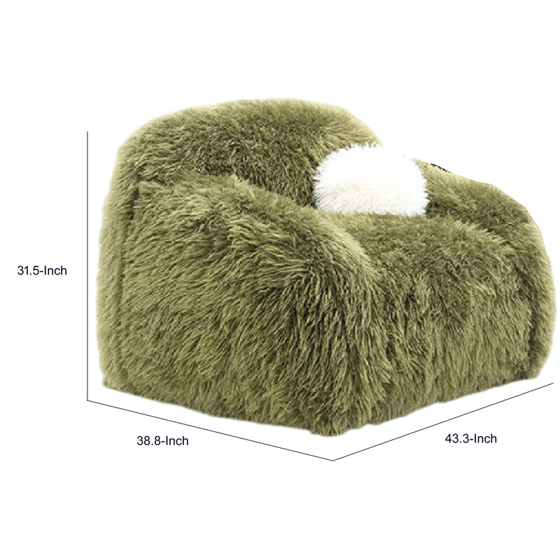 Dera Swivel Barrel Sofa Chair- White Pillow- Plush Green Faux Fur