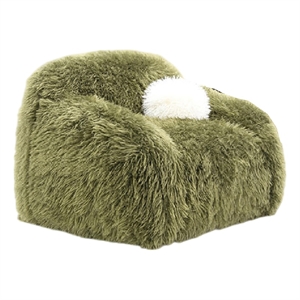 Dera Swivel Barrel Sofa Chair- White Pillow- Plush Green Faux Fur