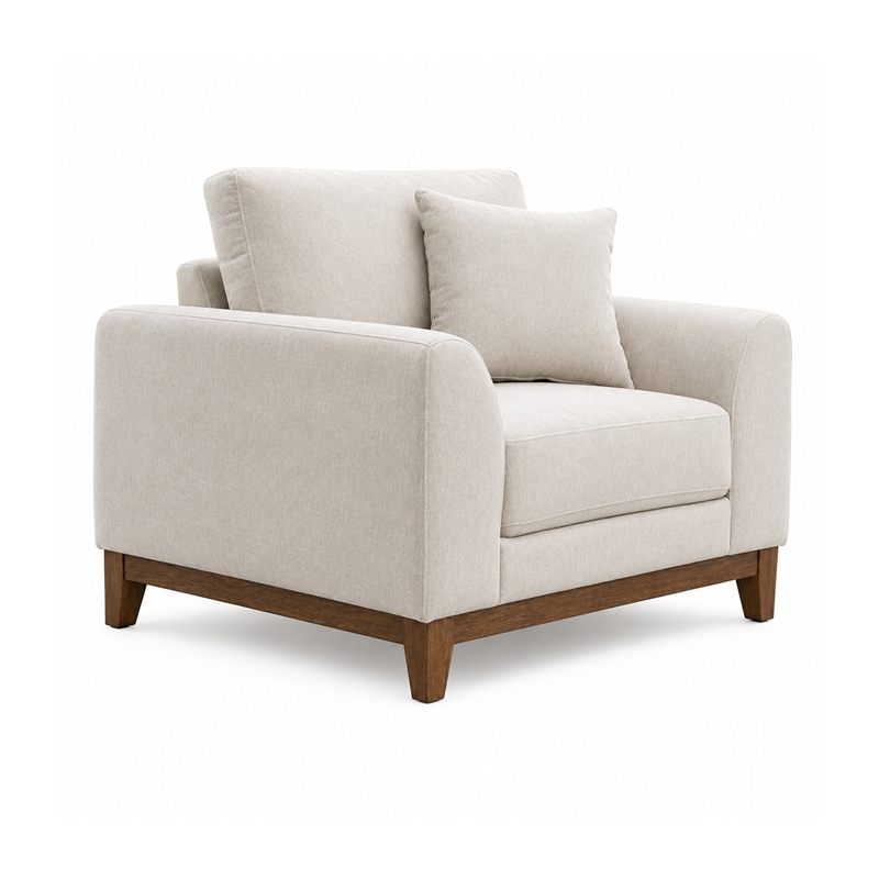 Wera Accent Sofa Chair with 1 Pillow- Light Gray Chenille- Brown Legs