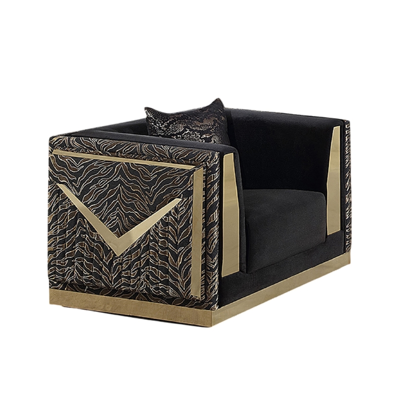 Dero Sofa Chair- Glam Black Velvet- Gold Zebra Print Panels