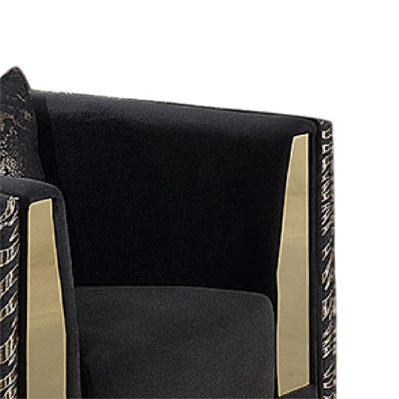 Dero Sofa Chair- Glam Black Velvet- Gold Zebra Print Panels