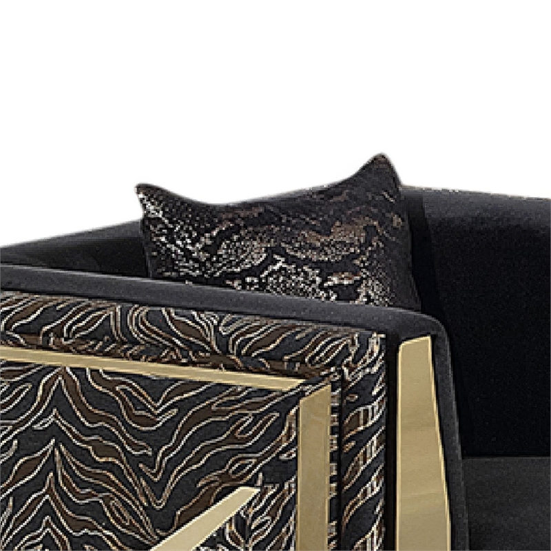 Dero Sofa Chair- Glam Black Velvet- Gold Zebra Print Panels