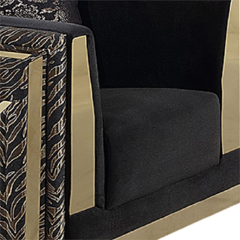 Dero Sofa Chair- Glam Black Velvet- Gold Zebra Print Panels