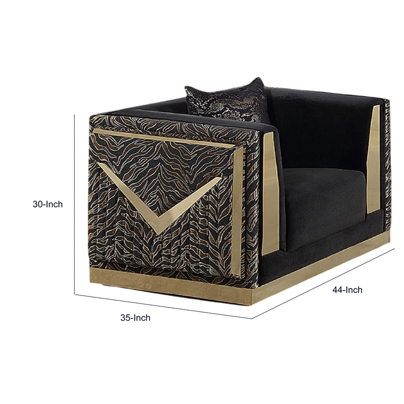 Dero Sofa Chair- Glam Black Velvet- Gold Zebra Print Panels