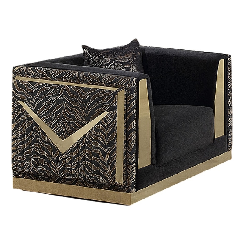 Dero Sofa Chair- Glam Black Velvet- Gold Zebra Print Panels