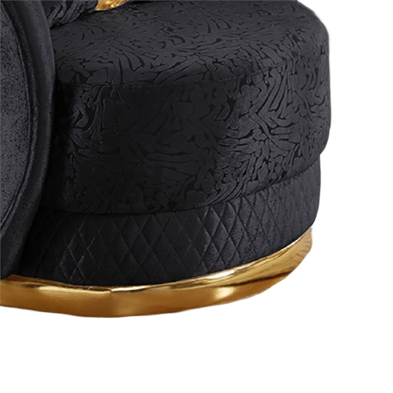 Vysa Swivel Accent Chair- 1 Pillow- Barrel Back- Gold Base- Black