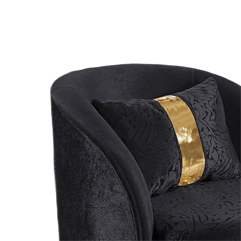Vysa Swivel Accent Chair- 1 Pillow- Barrel Back- Gold Base- Black