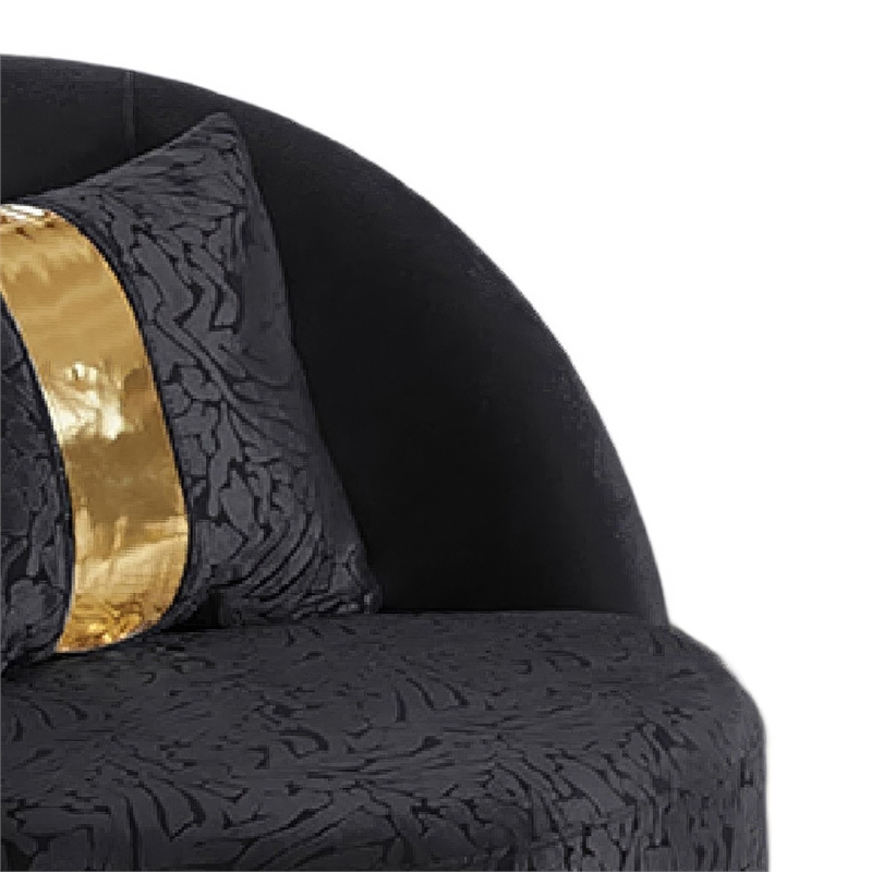 Vysa Swivel Accent Chair- 1 Pillow- Barrel Back- Gold Base- Black
