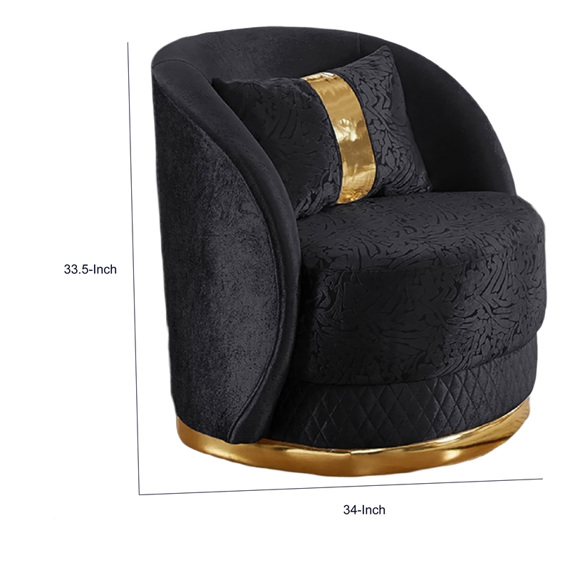 Vysa Swivel Accent Chair- 1 Pillow- Barrel Back- Gold Base- Black