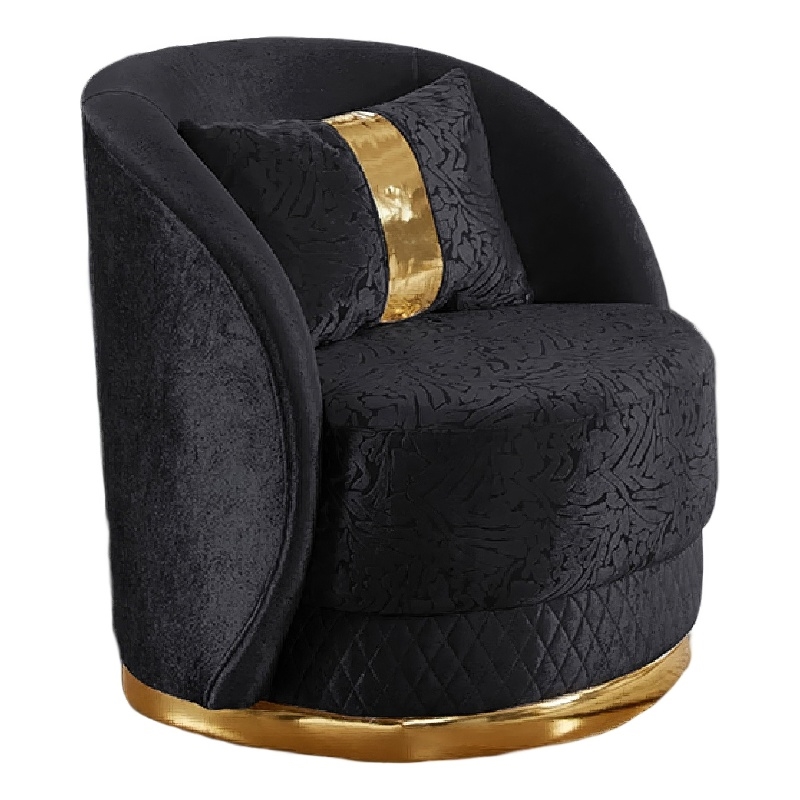 Vysa Swivel Accent Chair- 1 Pillow- Barrel Back- Gold Base- Black