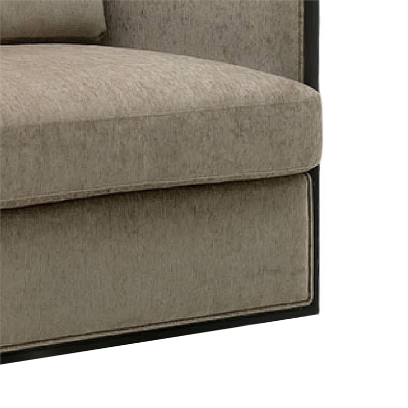 Cyra Swivel Accent Chair- Taupe Gray Chenille Foam Cushions- Barrel Back