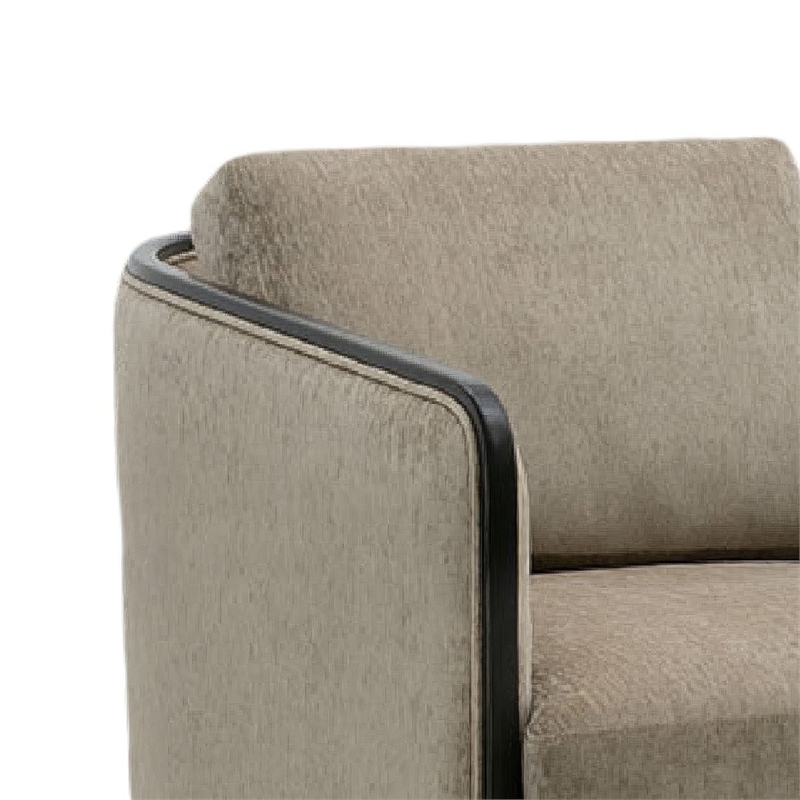 Cyra Swivel Accent Chair- Taupe Gray Chenille Foam Cushions- Barrel Back