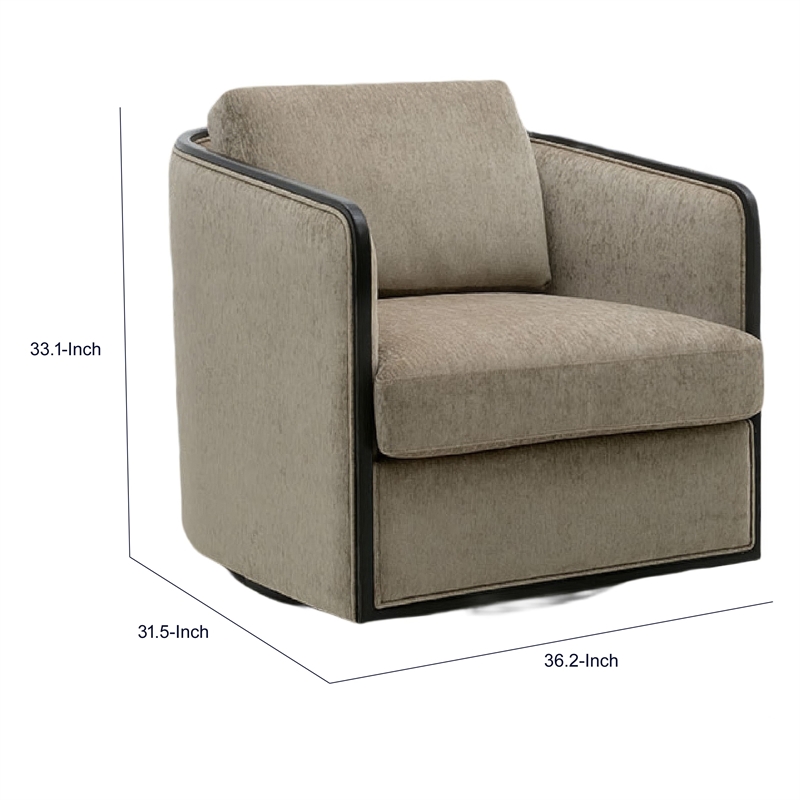 Cyra Swivel Accent Chair- Taupe Gray Chenille Foam Cushions- Barrel Back
