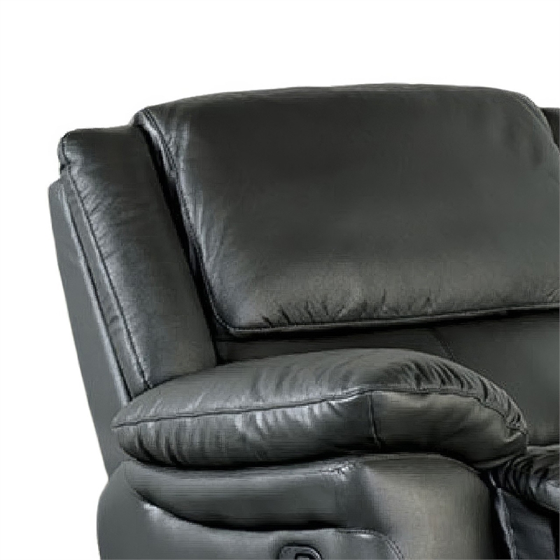 Larus Manual Motion Recliner Chair- Pillowed Arms- Black Faux Leather