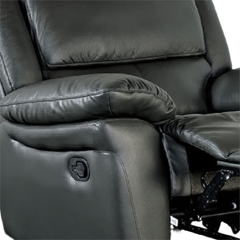 Larus Manual Motion Recliner Chair- Pillowed Arms- Black Faux Leather