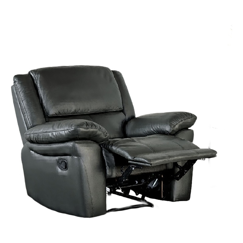 Larus Manual Motion Recliner Chair- Pillowed Arms- Black Faux Leather