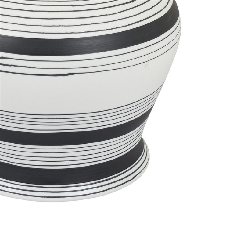 Decorative Ginger Jar with Lid- Black and White Striped Ceramic- 12 Inch
