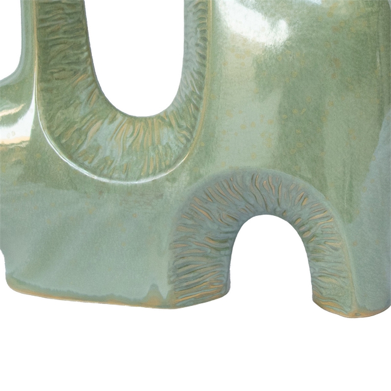 Decorative Vase- Dual Neck Sculptural Art- Sage Green Ceramic- 14 Inch
