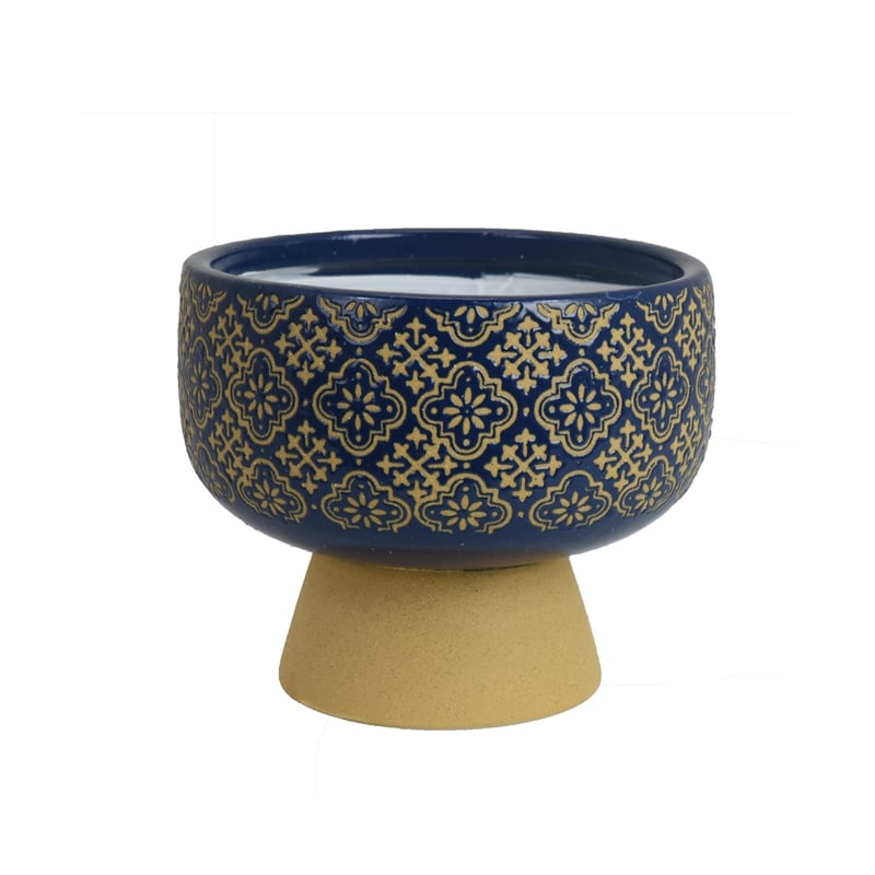 Hea Decorative Planter- Blue Gold Moroccan Pattern Footed Bowl- 9 Inch