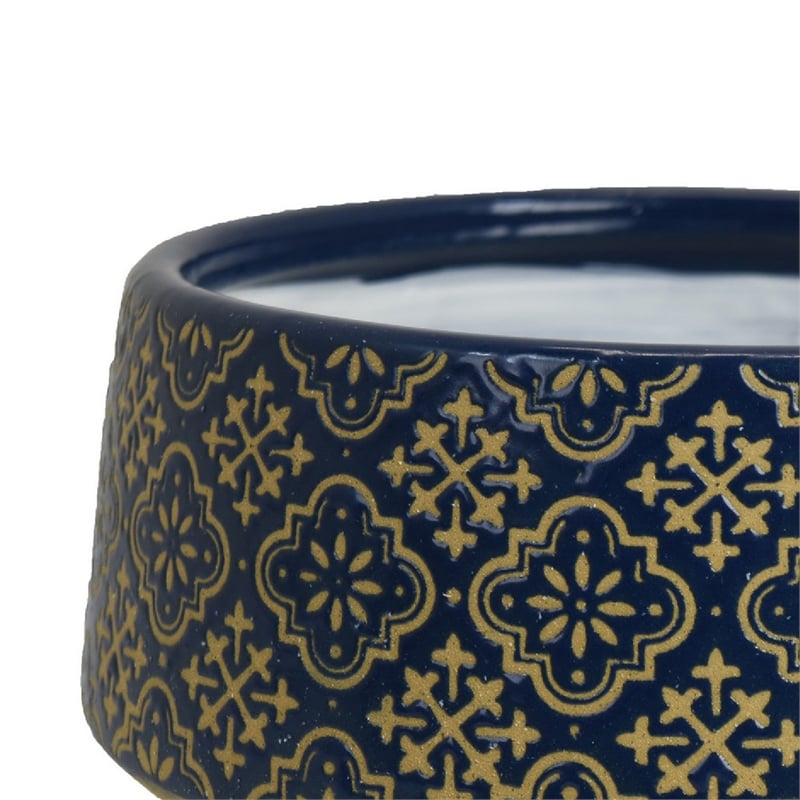 Hea Decorative Planter- Blue Gold Moroccan Pattern Footed Bowl- 10 Inch