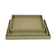 Koi 3pc Nested Serving Tray Set- Faux Shagreen Texture- Sage Green Wood