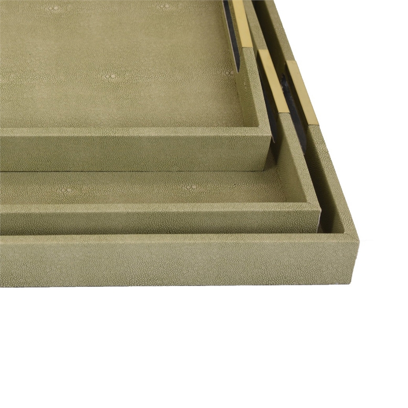 Koi 3pc Nested Serving Tray Set- Faux Shagreen Texture- Sage Green Wood