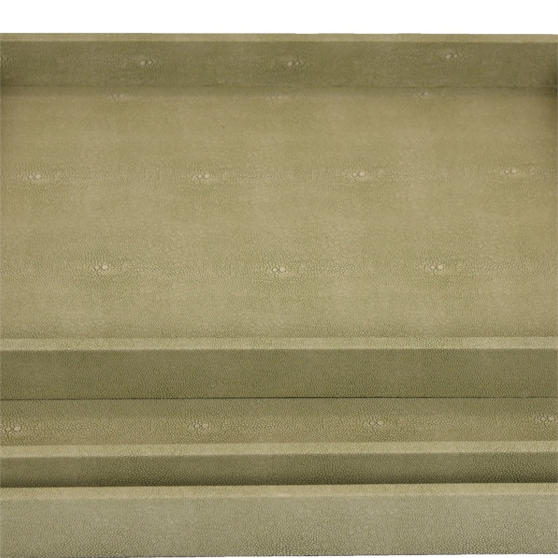 Koi 3pc Nested Serving Tray Set- Faux Shagreen Texture- Sage Green Wood