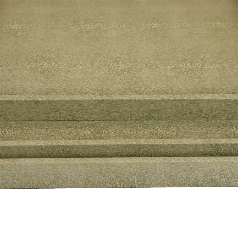Koi 3pc Nested Serving Tray Set- Faux Shagreen Texture- Sage Green Wood