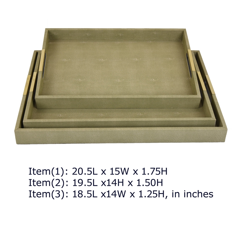 Koi 3pc Nested Serving Tray Set- Faux Shagreen Texture- Sage Green Wood