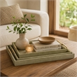 Koi 3pc Nested Serving Tray Set- Faux Shagreen Texture- Sage Green Wood