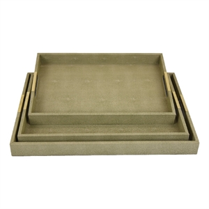 Koi 3pc Nested Serving Tray Set- Faux Shagreen Texture- Sage Green Wood