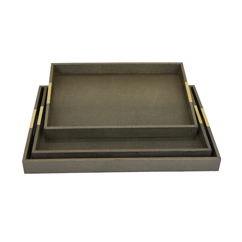 Koi 3pc Nested Serving Tray Set- Faux Shagreen Texture- Bronze Wood