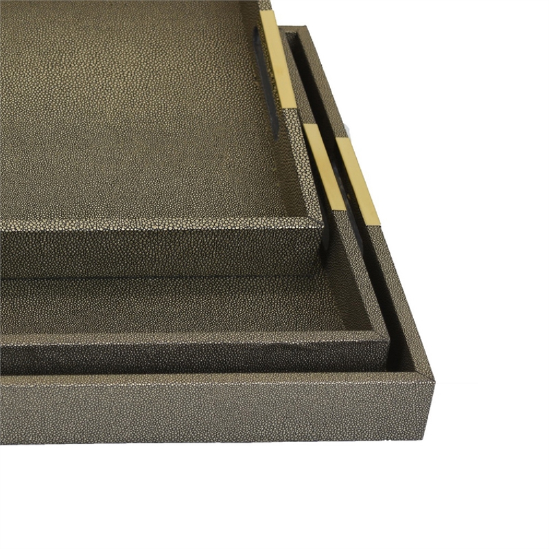 Koi 3pc Nested Serving Tray Set- Faux Shagreen Texture- Bronze Wood