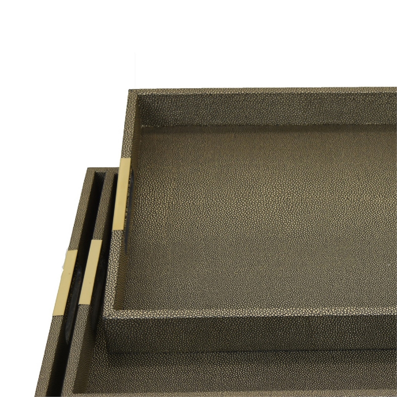 Koi 3pc Nested Serving Tray Set- Faux Shagreen Texture- Bronze Wood