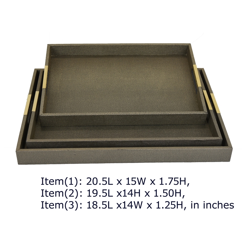 Koi 3pc Nested Serving Tray Set- Faux Shagreen Texture- Bronze Wood