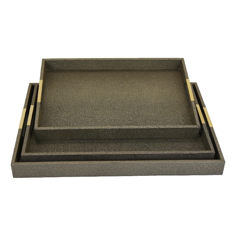 Koi 3pc Nested Serving Tray Set- Faux Shagreen Texture- Bronze Wood