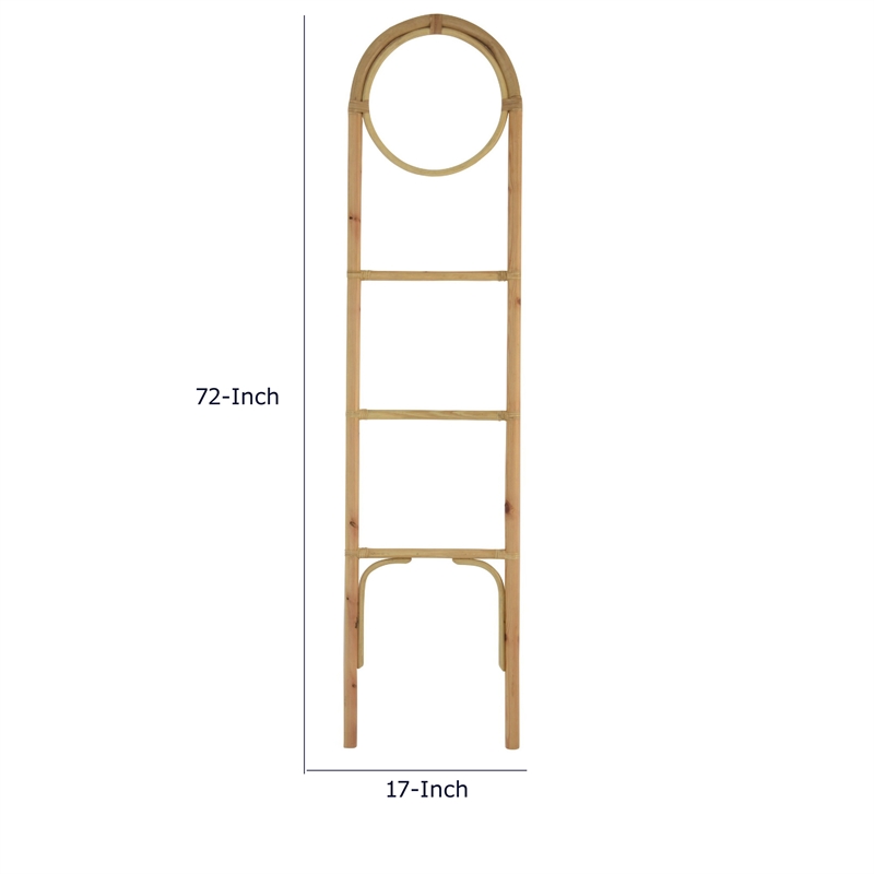 Kinu Decorative Ladder Rack with Round Top- Natural Brown Fiber- 72 Inch
