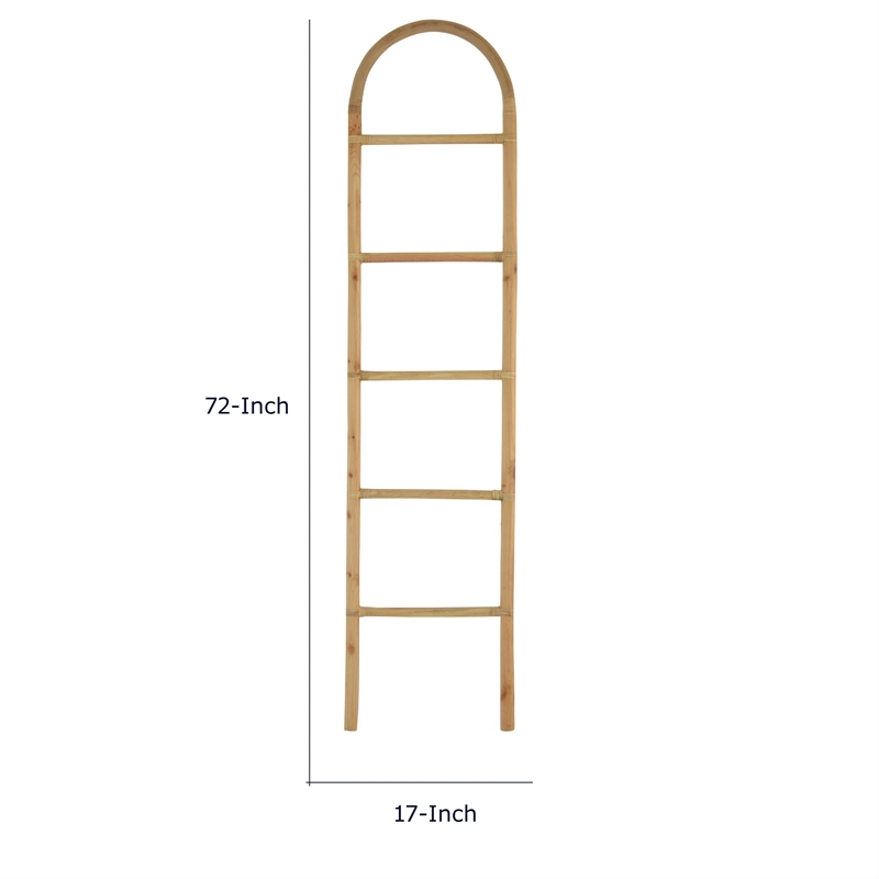 Kinu Decorative Ladder Rack with Arch Top- Natural Brown Wood- 72 Inch