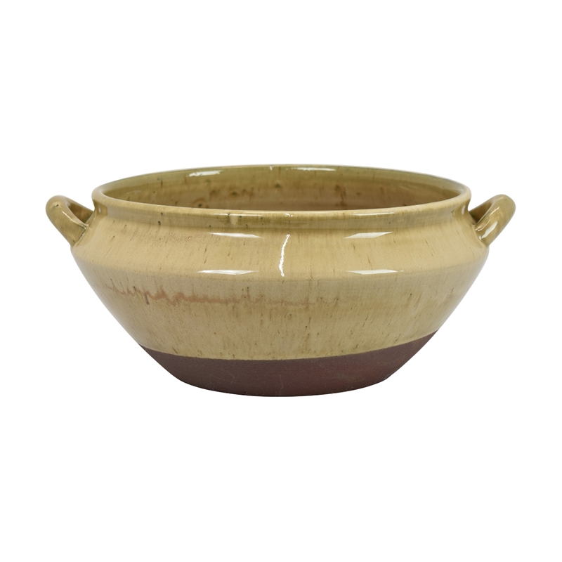 Decorative Serving Bowl- 2 Tone Rustic Brown Glazed Ceramic- 11 Inch