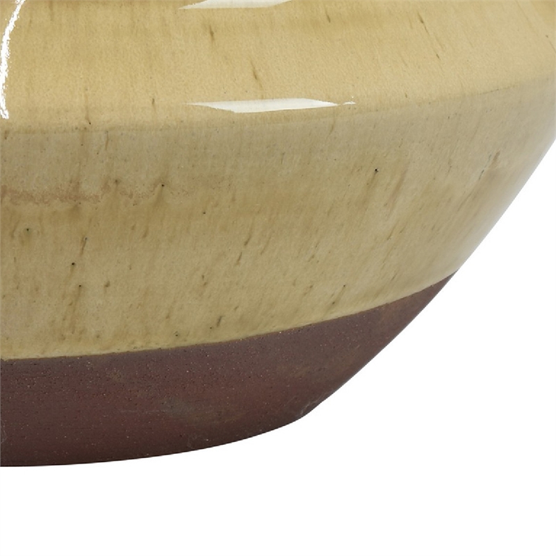 Decorative Serving Bowl- 2 Tone Rustic Brown Glazed Ceramic- 11 Inch