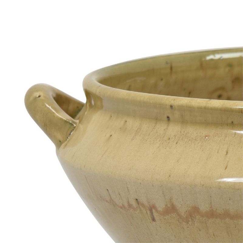 Decorative Serving Bowl- 2 Tone Rustic Brown Glazed Ceramic- 11 Inch