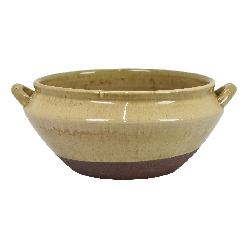 Decorative Serving Bowl- 2 Tone Rustic Brown Glazed Ceramic- 11 Inch