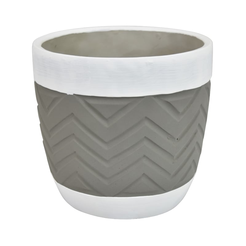 Decorative Planter- Chevron Design- Gray and White 7 Inch Terracotta