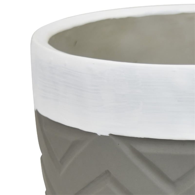 Decorative Planter- Chevron Design- Gray and White 7 Inch Terracotta