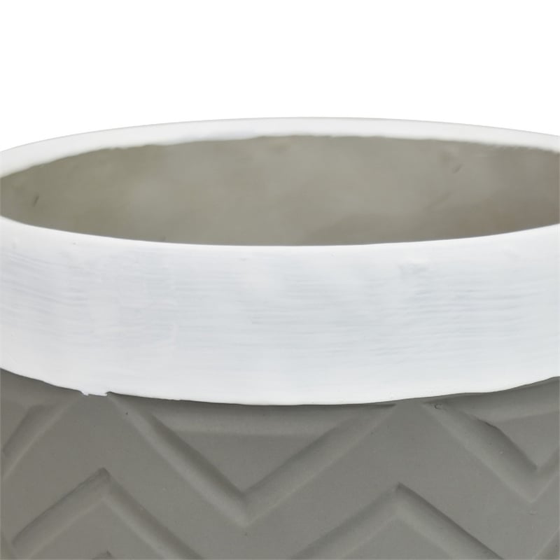 Decorative Planter- Chevron Design- Gray and White 7 Inch Terracotta