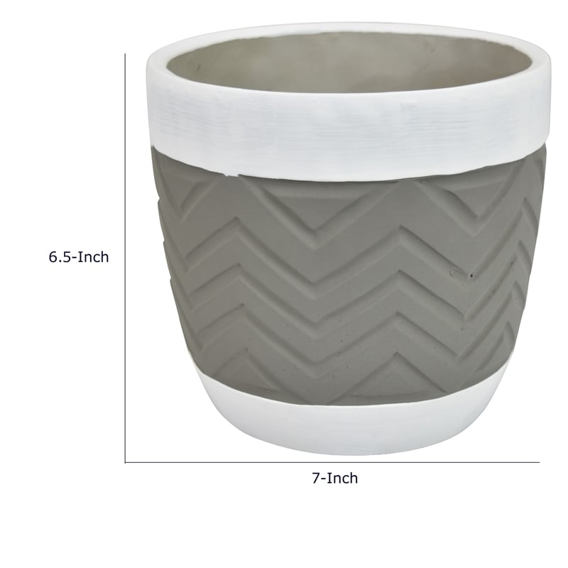 Decorative Planter- Chevron Design- Gray and White 7 Inch Terracotta
