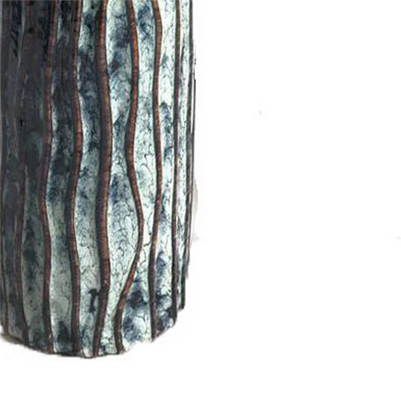 Asmi Decorative Vase- 2-Tier Design- Ribbed Brown and Gray Ceramic 14 Inch