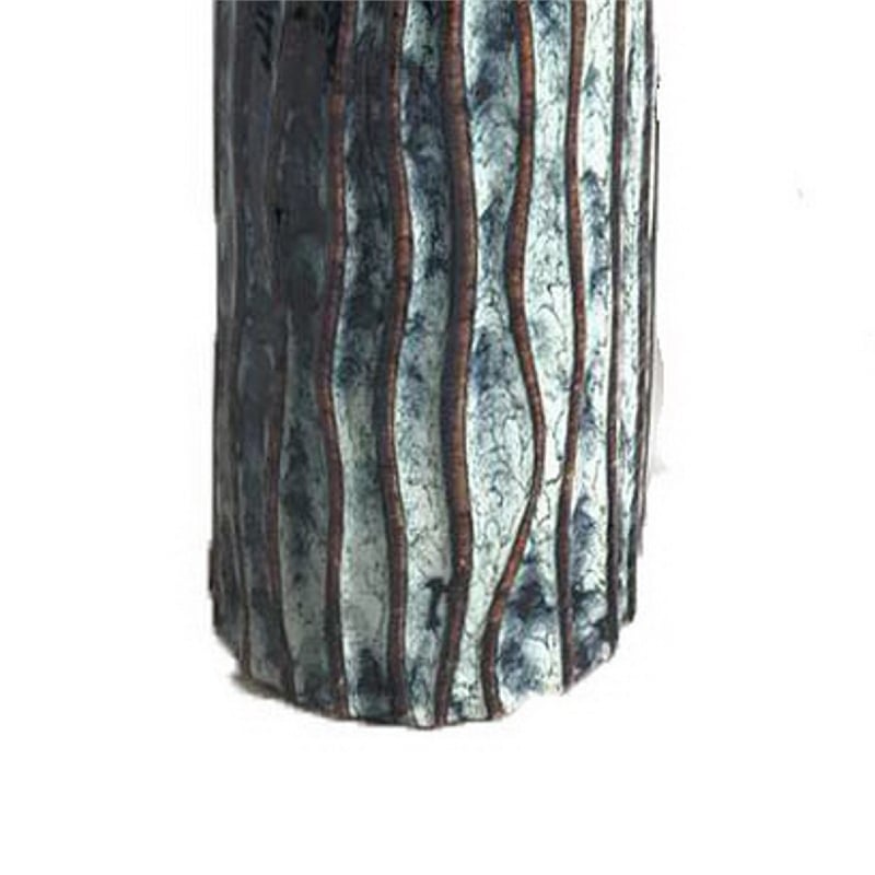 Asmi Decorative Vase- 2-Tier Design- Ribbed Brown and Gray Ceramic 14 Inch