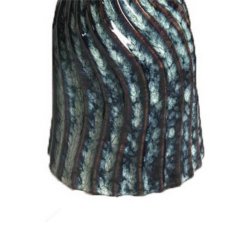 Decorative Vase- Fluted Hourglass Shape- Blue and Bronze Ceramic 16 Inch