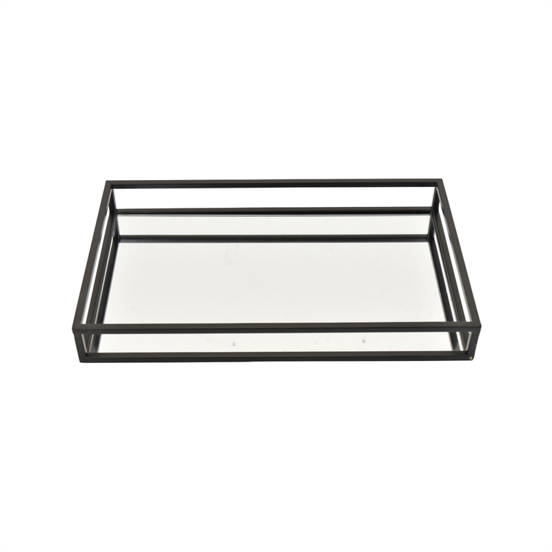 Shaya Rectangular Tray- Gallery Frame w Rails- Glass- Black Metal 16 Inch